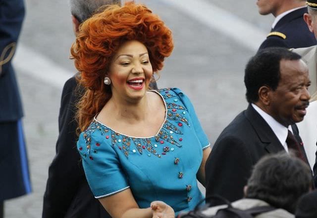 Cameroon's President Paul Biya and first lady Chantal Biya attend the annual Bastille Day military parade in Paris