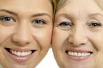 Close-up of two faces of beautiful woman and mother