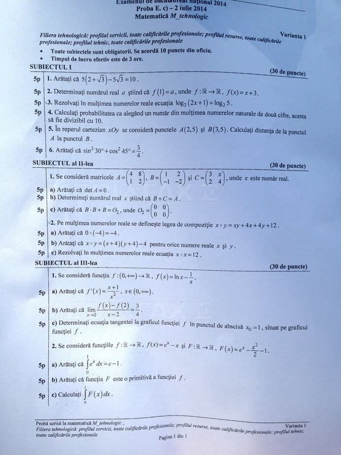 BACALAUREAT 2014 Vezi SUBIECTELE probei scrise la matematica si istorie! FOTO2