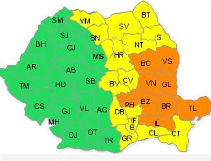 COD ROSU de NINSORI si VISCOL in Buzau, Vrancea si Braila! Trenuri ANULATE si drumuri nationale INCHISE!2