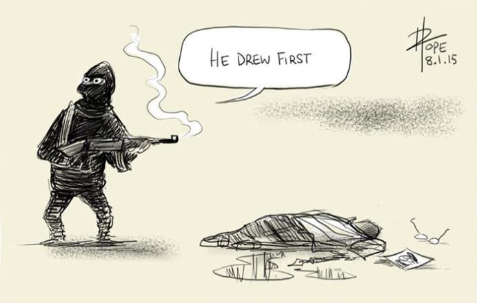 Creionul este mai puternic decat sabia! 28 de CARICATURISTI aduc un OMAGIU victimelor atacului de la Charlie Hebdo!1