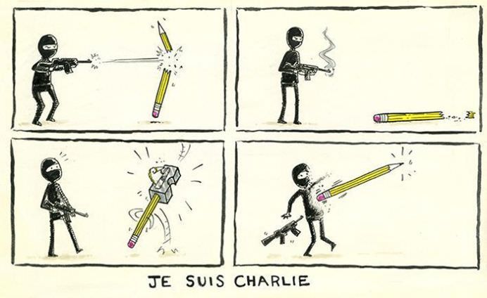 Creionul este mai puternic decat sabia! 28 de CARICATURISTI aduc un OMAGIU victimelor atacului de la Charlie Hebdo!10